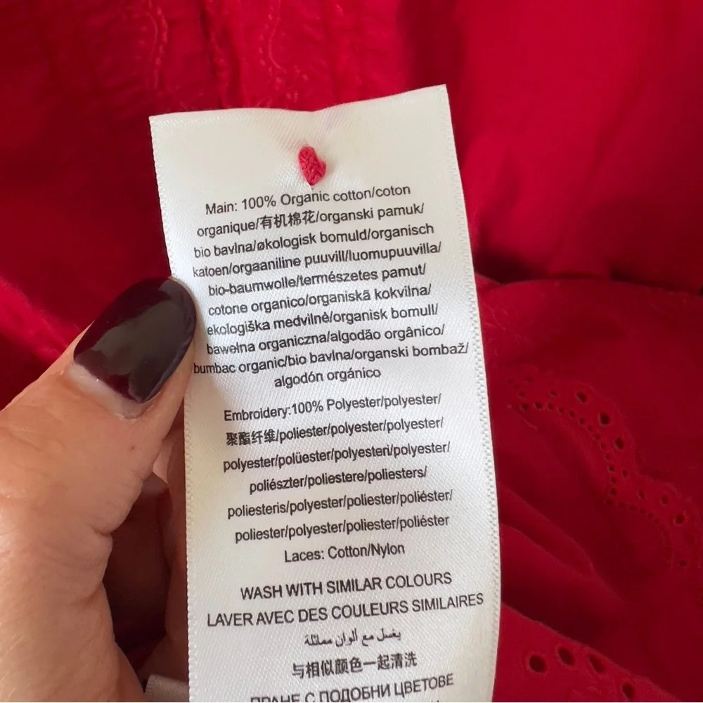 NWOT Damson Madder Clancy Embroidered Long-Sleeve Mini Dress in Red - Picture 13 of 13